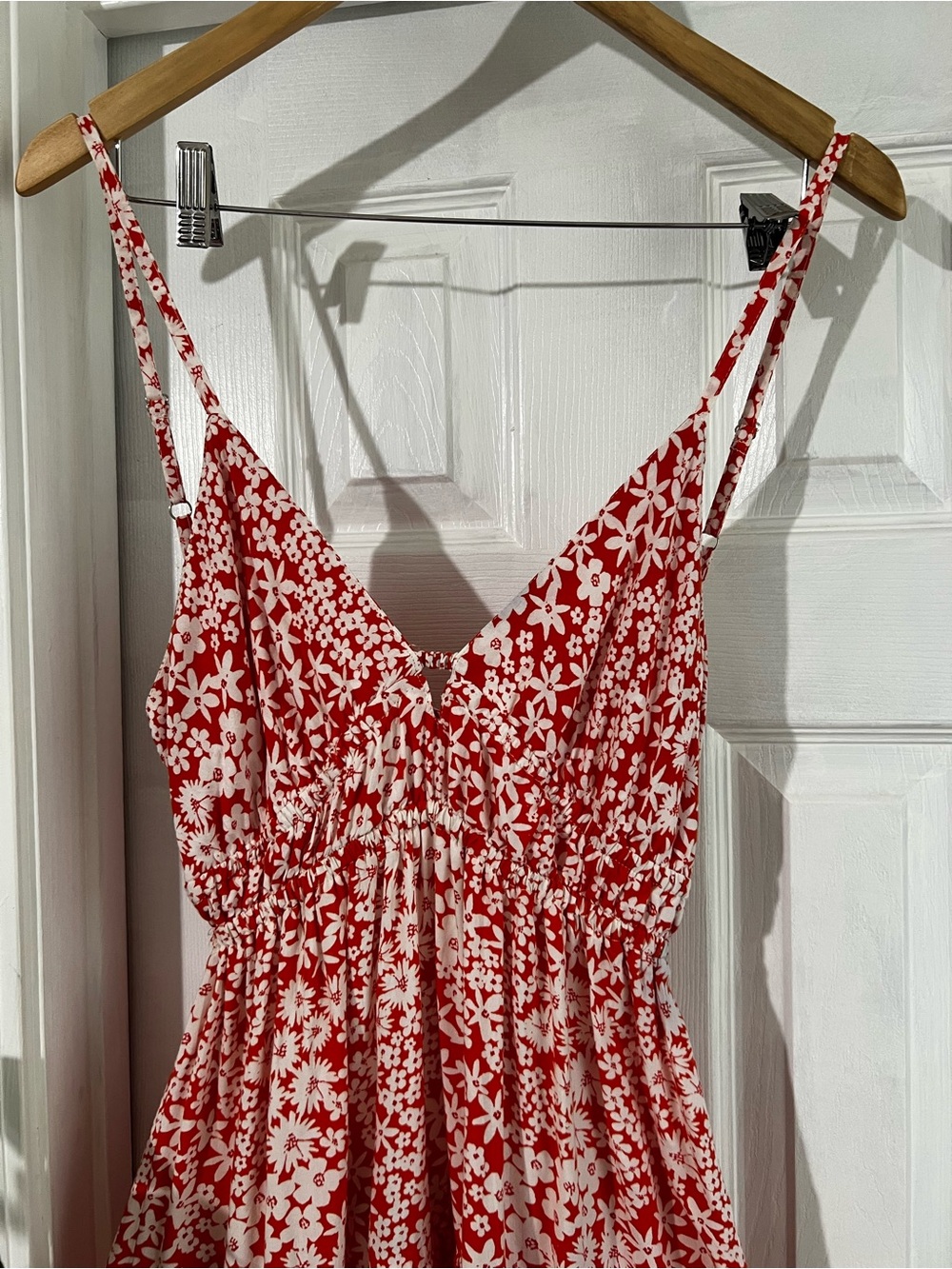 Angie Red and White Floral Smocked Maxi Dress - Picture 2 of 5